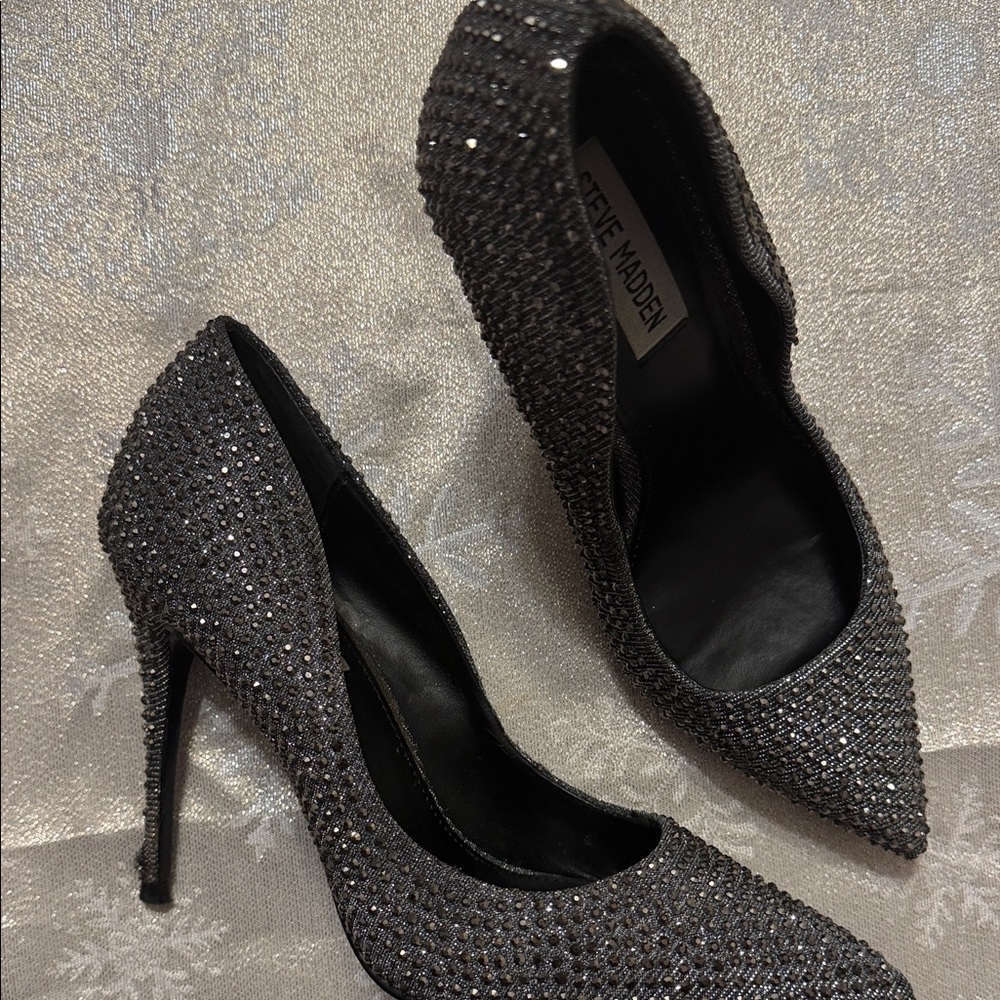 Steve Madden Black Crystal-Studded Pointed Toe Stiletto Pumps